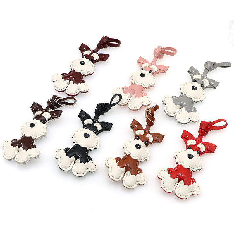 Nuevo colgante de bolso de cuero con forma de Schnauzer, lindo colgante de cachorro, joyería de nicho, llavero para coche, regalo para niña