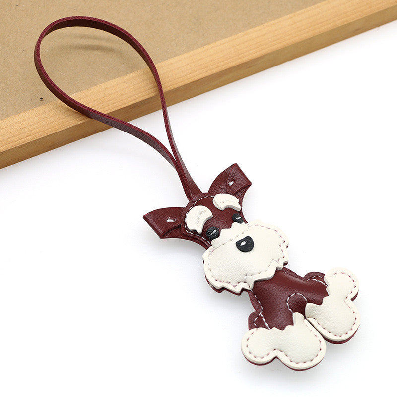 Nuevo colgante de bolso de cuero con forma de Schnauzer, lindo colgante de cachorro, joyería de nicho, llavero para coche, regalo para niña