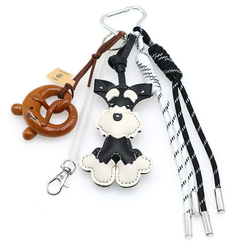 Nuevo colgante de bolso de cuero con forma de Schnauzer, lindo colgante de cachorro, joyería de nicho, llavero para coche, regalo para niña