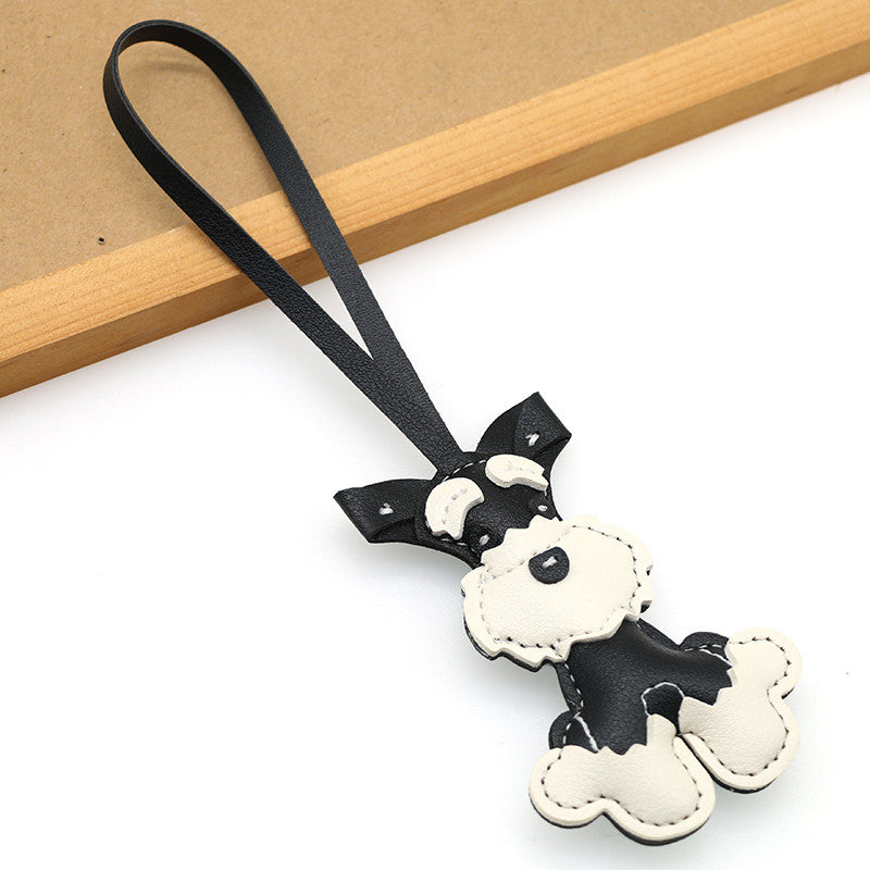 Nuevo colgante de bolso de cuero con forma de Schnauzer, lindo colgante de cachorro, joyería de nicho, llavero para coche, regalo para niña