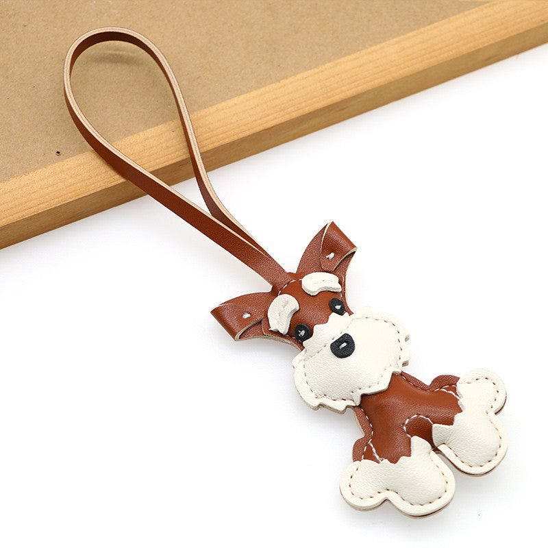 Nuevo colgante de bolso de cuero con forma de Schnauzer, lindo colgante de cachorro, joyería de nicho, llavero para coche, regalo para niña