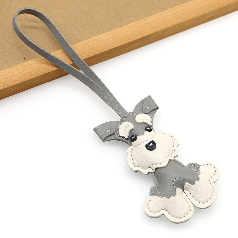 Nuevo colgante de bolso de cuero con forma de Schnauzer, lindo colgante de cachorro, joyería de nicho, llavero para coche, regalo para niña