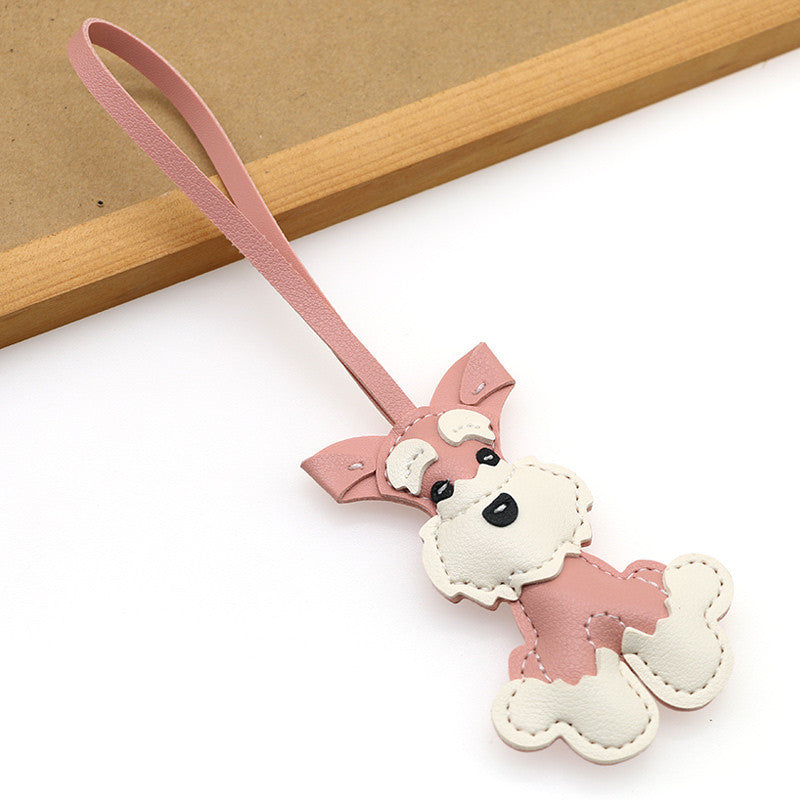 Nuevo colgante de bolso de cuero con forma de Schnauzer, lindo colgante de cachorro, joyería de nicho, llavero para coche, regalo para niña