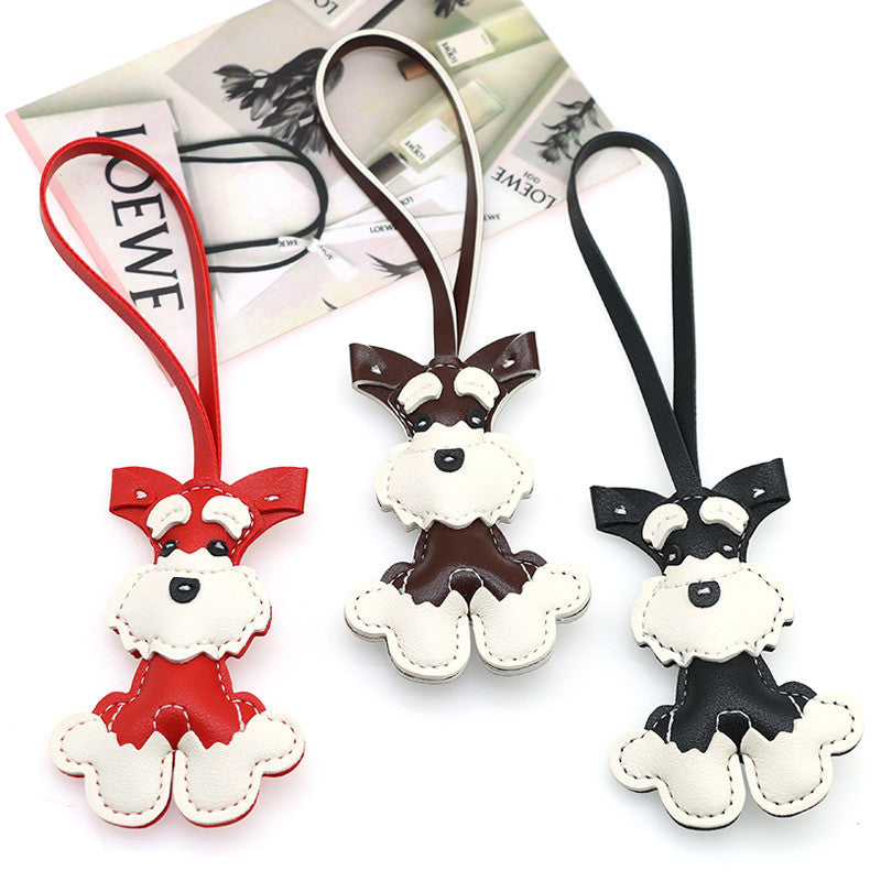 Nuevo colgante de bolso de cuero con forma de Schnauzer, lindo colgante de cachorro, joyería de nicho, llavero para coche, regalo para niña