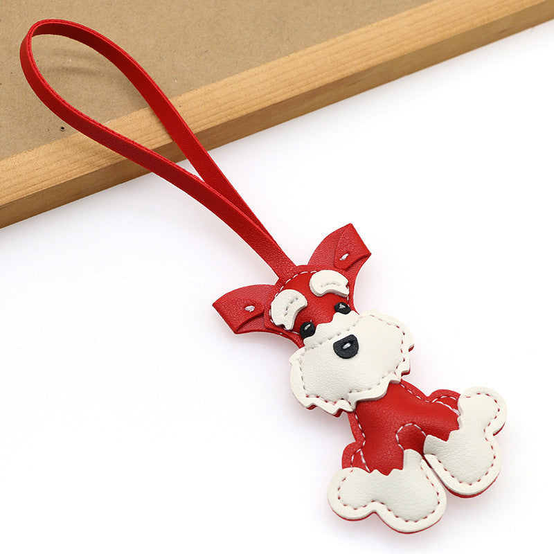 Nuevo colgante de bolso de cuero con forma de Schnauzer, lindo colgante de cachorro, joyería de nicho, llavero para coche, regalo para niña